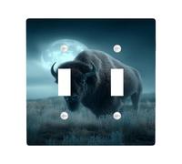 Bison Moonlight Switch Cover Plates, Buffalo Night Sky for Home Decor, Thermoplastic Wall Plates, Standard Size Double Rocker
