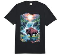 Bison & Mountain Waterfall Serene Nature Landscape Comfort Colors Adult Heavyweight T-Shirt