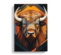 Bison Op Art No.2 Canvas Print | Gallery Wrapped 30mm Frame Wall Art | 30x20 inches | Ready to Hang | Contemporary Picture | Living Room Bedroom Lounge Office