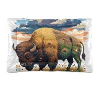 Bison Prairie Grasslands Collage Washable Dog Bed Mat Soft Comfortable Anti-Slip Bottom for Large Jumbo Medium Small Dogs 36" x 24"