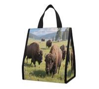 Bison Roaming The Grasslands Insulated Lunch Bag Box, 12L Capacity with Dual Side Pockets, Foldable Cooler Tote, Leakproof Lunch Cooler Bag, Reusable Picnic Tote Bags for Work Travel Office Beach