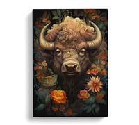 Bison Rococo Art No.2 Canvas Print | Gallery Wrapped 30mm Frame Wall Art | 30x20 inches | Ready to Hang | Contemporary Picture | Living Room Bedroom Lounge Office