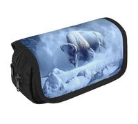 Bison Snowstorm Portable Pen Case Double Layered Large Capacity Exquisite Pencil Case for Officce