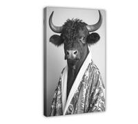 Bison Wearing A Bathrobe_ Funny Bathroom Wall Art_ Cute Laundry Room Decor_ Retro Animals in Bathroom_ Cute Bison Print_ Ai Art-1_4