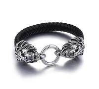 BISONBLUE Bracelets Men Bracelet Punk Sport Bracelet New Lion Buckle Leather Bracelet Men'S Hip-Hop Rock Silvercolor