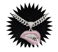BISONBLUE Necklace Chain Pendant Men Women Punk Link Chains Men Women Hip Hop Bite Lip Shape Pendant Necklace With 13Mm Crystal Iced Out Bling Hiphop Necklaces Fashion Silvercolor