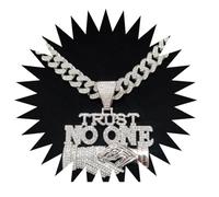BISONBLUE Necklace Chain Pendant Men Women Punk Link Chains Men Women Hip Hop Trust No One Pendant Necklace With13Mm Hiphop Iced Out Pendant Necklaces Fashion Punk Gift Silvercolor