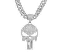 BISONBLUE Necklace Chain Pendant Men Women Punk Link Chains Skull Pendant Necklace Men'S Hip Hop Street Dance Accessories Silvercolor 50Cm