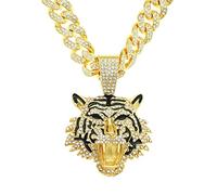 BISONBLUE Necklace Chain Pendant Men Women Punk Link Chains Three-Dimensional Tiger Head Pendant Necklace Trendy Nightclub Personalized Men'S Pendant Goldcolor 50Cm