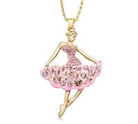 BISONBLUE Necklace Pendant Women Men Chain Sweaterchain Ballet Ballerina Dancer Girl Long Necklaces Beautiful Pendants Souvenir Gift Women Crystal Pink