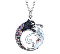 BISONBLUE Necklace Pendant Women Men Chain Sweaterchain Enamel Floral Cat Kitten Necklace Pendant Chain Fashion Pets Mothers Day Women Mom Charms Gifts