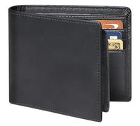 BISONDALE personalized Wallet for Men, Custom Engraved Full Grain Crazy Horse Leather RFID Blocking Bifold, ID Window, 11 Card Slots, Color, Black, Generic