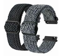 BISONSTRAP 2 Pack Braided Nylon Watch Bands, Upgrade Adjustable Buckle, Stretchy Loop Straps for Men and Women, 18mm, Graphite Grey+White Black