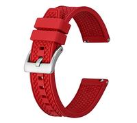 BISONSTRAP 20mm Silicone Watch Bands for Men, High Performance Fluororubber Rubber Watch Strap with Quick Release, (Red, Silver Buckle)