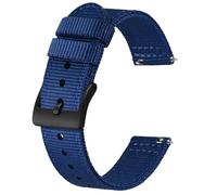BISONSTRAP Men’s Nylon Watch Bands, Two-Piece Military Watch Straps, Quick Release, Brushed Buckle, 20mm, Blue (Black Buckle)