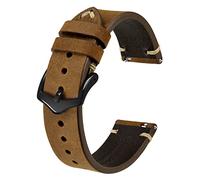 BISONSTRAP Men's Watch Bands, Hand-Stitched Leather Watch Straps, Quick Release, 24mm, Tan with Black Buckle
