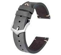 BISONSTRAP Men's Watch Straps, Hand-Stitched Leather Watch Replacement Bands, Quick Release, 18mm, Grey Black with Silver Buckle