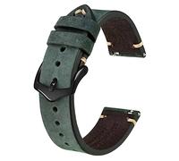 BISONSTRAP Men's Watch Straps, Hand-Stitched Leather Watch Replacement Bands, Quick Release, 20mm, Green with Black Buckle