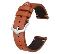 BISONSTRAP Men's Watch Straps, Hand-Stitched Leather Watch Replacement Bands, Quick Release, 20mm, Toffee Brown with Silver Buckle