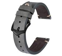 BISONSTRAP Men's Watch Straps, Hand-Stitched LeatherWatch Replacement Bands, Quick Release, 20mm, Grey Black with Black Buckle