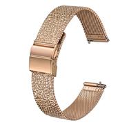 BISONSTRAP Mesh Watch Band for Women, 316L Stainless Steel Hammered Watch Strap, Foldover Clasp, Metal Replacement Strap, 18mm, Rose Gold