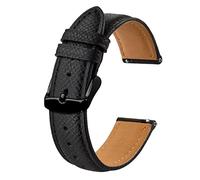 BISONSTRAP Watch Straps with Quick Release, Texture Leather Watchbands for Men Women, 20mm, Black, Black Buckle
