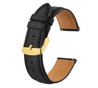 BISONSTRAP Watch Straps with Quick Release, Texture Leather Watchbands for Men Women, 20mm, Black, Gold Buckle