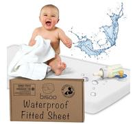 Bisoo Cot Sheets 28x52 in / 130x70 cm Fitted Waterproof 2in1 - Fitted Sheet + Cot Bed Mattress Protector - Baby American Cot - Soft & Silent - 100% Jersey Cotton Oeko-Tex 160 GSM - White