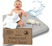 Bisoo Cot Sheets 30x40 in / 75x100 cm Fitted Waterproof 2in1 - Fitted Sheet + Cot Bed Mattress Protector - Baby Cots Beds & Cribs - Soft & Silent - 100% Jersey Cotton Oeko-Tex - Gray