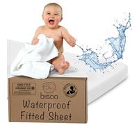 Bisoo Cot Sheets 30x40 in / 75x100 cm Fitted Waterproof 2in1 - Fitted Sheet + Cot Bed Mattress Protector - Baby Cots Beds & Cribs - Soft & Silent - 100% Jersey Cotton Oeko-Tex - White