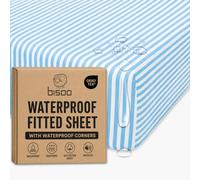 Bisoo Magic Sheet 22x36in Blue Stripes Fitted Sheet for Bedside Crib | 2-in-1, Saves the Mattress Protector, Waterproof, Breathable, Soft Cotton Jersey Oeko-Tex