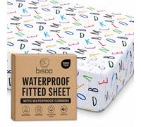 Bisoo Magic Sheet 32x63in Letters Waterproof Fitted Sheet for Toddler Bed | Sheet and Protector in One Piece, Savings, Waterproof, Breathable, Noiseless, Cotton Jersey Oeko-Tex
