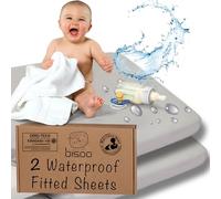 Bisoo Next to Me Crib Sheets Waterproof - Set of 2 Gray Fitted Sheet Mattress Protector Made of 100% Jersey Oeko-Tex + PU 20x33 in / 50x83 cm - Compatible Bedside Cradle Nexttome Kinderkraft