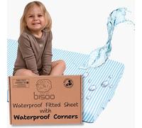 Bisoo The Magic Sheet 22x36 in / 55x90 cm - Fully Waterproof Next to Me Crib Sheets 2in1: Jersey Cotton Bed Sheet & Mattress - Newborn Baby Bedside Crib - Soft Breathable Silent, Oeko-Tex Blue Stripes