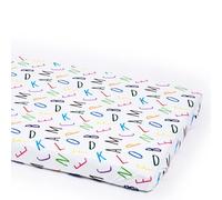 Bisoo The Magic Sheet 32x63 in / 80x160 cm - Fully Waterproof Fitted Sheet 2in1: Jersey Cotton Bed Sheet & Mattress Protector for Junior Cot Bed - Soft, Breathable, Silent, Oeko-Tex, Letters