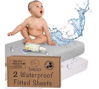 Bisoo Toddler Junior Waterproof Bed Sheets 160 x 70 Fitted / 27x63 in - Set of 2 Fitted Sheet Mattress Protector Made of 100% Jersey Oeko-Tex + PU - Cot Bed & Crib - Soft & Silent - White & Gray