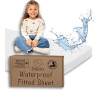 Bisoo Waterproof Fitted Sheet 80x180 cm / 32x71 in - 2in1 Fitted Sheet Mattress Protector Made of 100% Jersey Oeko-Tex + PU for Junior Toddler Cot Bed - Soft & Silent - White