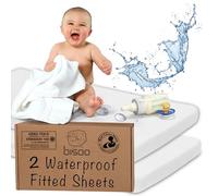 Bisoo Waterproof Pram Sheets Fitted - Set of 2 White Fitted Sheet Mattress tector Made of 100% Jersey Oeko-Tex + PU 16x32 in / 40x80 cm - Universal Fit for Bassinet Carrycot Stroller Basket