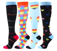 BISOUSOX 4 Pairs Compression Socks for Women Men Flying 15-20 mmHg Flight Socks for Men Women Knee-High Ladies for Sport Running Pregnancy Compression Stockings Gift for Pregnant Woman