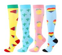 BISOUSOX 4 Pairs Compression Socks for Women Men Flying 15-20 mmHg Flight Socks for Men Women Knee-High Ladies Flight Socks Sport Running Socks Pregnancy Compression Stockings Gift for Pregnant Woman