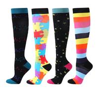 BISOUSOX 4 Pairs Compression Socks for Women Men Flying 15-20 mmHg Flight Socks for Men Women Knee-High Ladies for Sport Running Pregnancy Compression Stockings Gift for Pregnant Woman