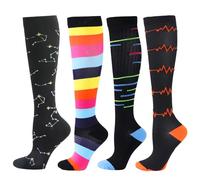 BISOUSOX 4 Pairs Compression Socks - Men & Women 15-20 mmHg Knee-High Flight & Sport Socks - Pregnancy Compression Stockings Gift