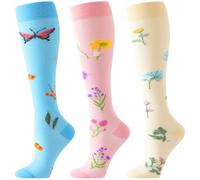 BISOUSOX Compression Socks for Women 15-20 mmHg Support Flight Socks for Ladies Knee High Compression Stockings for Travel & Running & Cycling,Pregnancy Daily Use,3 Pairs