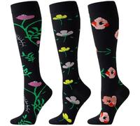 BISOUSOX Compression Socks for Women 15-20 mmHg Support Flight Socks for Ladies Knee High Compression Stockings for Travel & Running & Cycling,Pregnancy Daily Use,3 Pairs