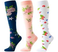BISOUSOX Compression Socks for Women 15-20 mmHg Support Flight Socks for Ladies Knee High Compression Stockings for Travel & Running & Cycling,Pregnancy Daily Use,3 Pairs