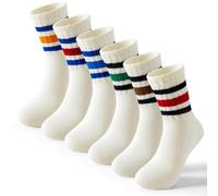 BISOUSOX Kids Cotton Seamless Socks Fun School Crew Athletic Sports Socks for Training Running 6 Pairs Gifts for Children Girls Boys Junior for Daily Use & Back to School