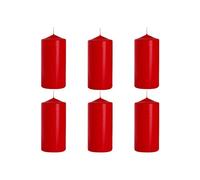 BISPOL Pillar Candles Block Candles Red, Diameter 7 cm, Height 15 cm, Odourless, Long Burn Time 66 Hours, Set of 6