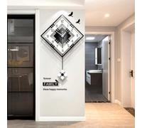 BisQu Modern Diamond Wall Clock, 52cm x 81cm, Black, White Dial, Silent, Pendulum