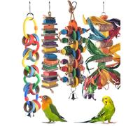 Bissap 4 PCS Bird Chew Toys, Multicolored Bagel Cascade Bird Parrot Toy Biting Paper Cardboard Olympic Rings Conures Toys for Amazon Cockatiels Cockatoos Macaws and Similar Sized Pet Birds