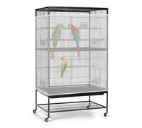 Bissap Bird Cage Seed Catcher, 90-118‘’ Universal Birdcage Net Nylon 31.8'' H Adjustable Elastic Band Stretchy Skirts Mesh Cover for Parrot Cage Seed Guard (Not Include Birdcage)- White